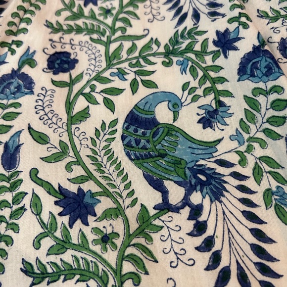 LIZA BYRD The Brie Cotton Block Print Dress Green Blue Floral Bird Print XL - Picture 13 of 13